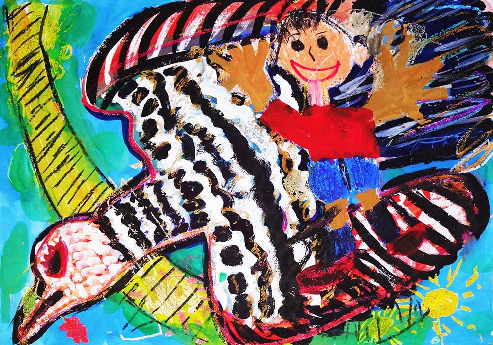 第21回 かながわ夢絵コンテスト 企業サポーター賞 エクストランス賞 受賞作品 「大きなとりにのって」